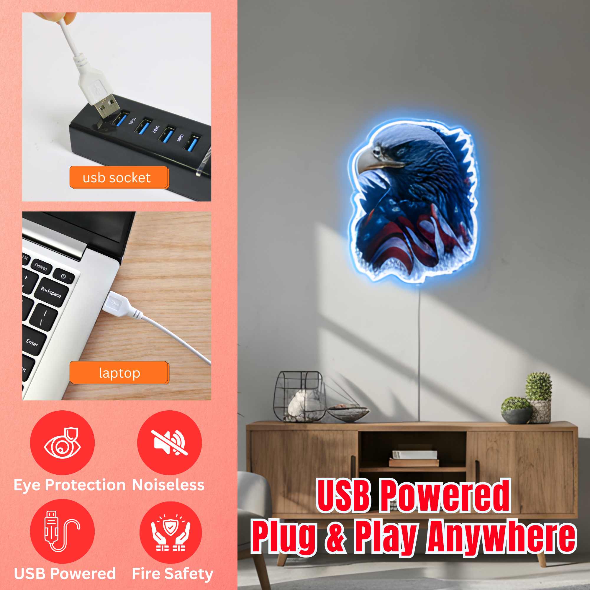 ShineNeon™ Patriotic American Eagle LED Sign - US Flag Wall Decor for Man Cave & Garage