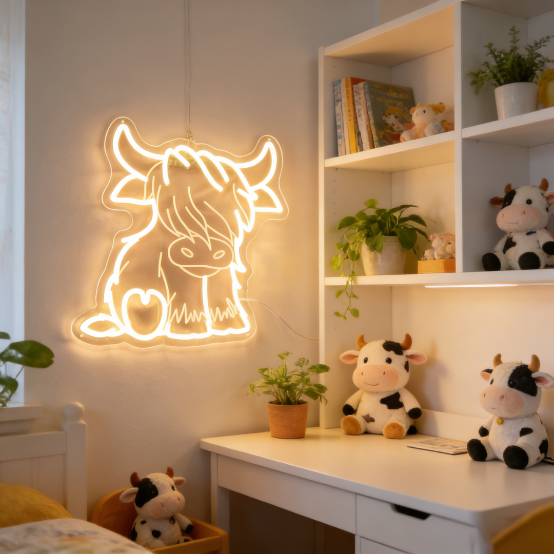 Highland Cow USB LED Neon Light Adorable Gift for Bedroom Home Decor Wall Light