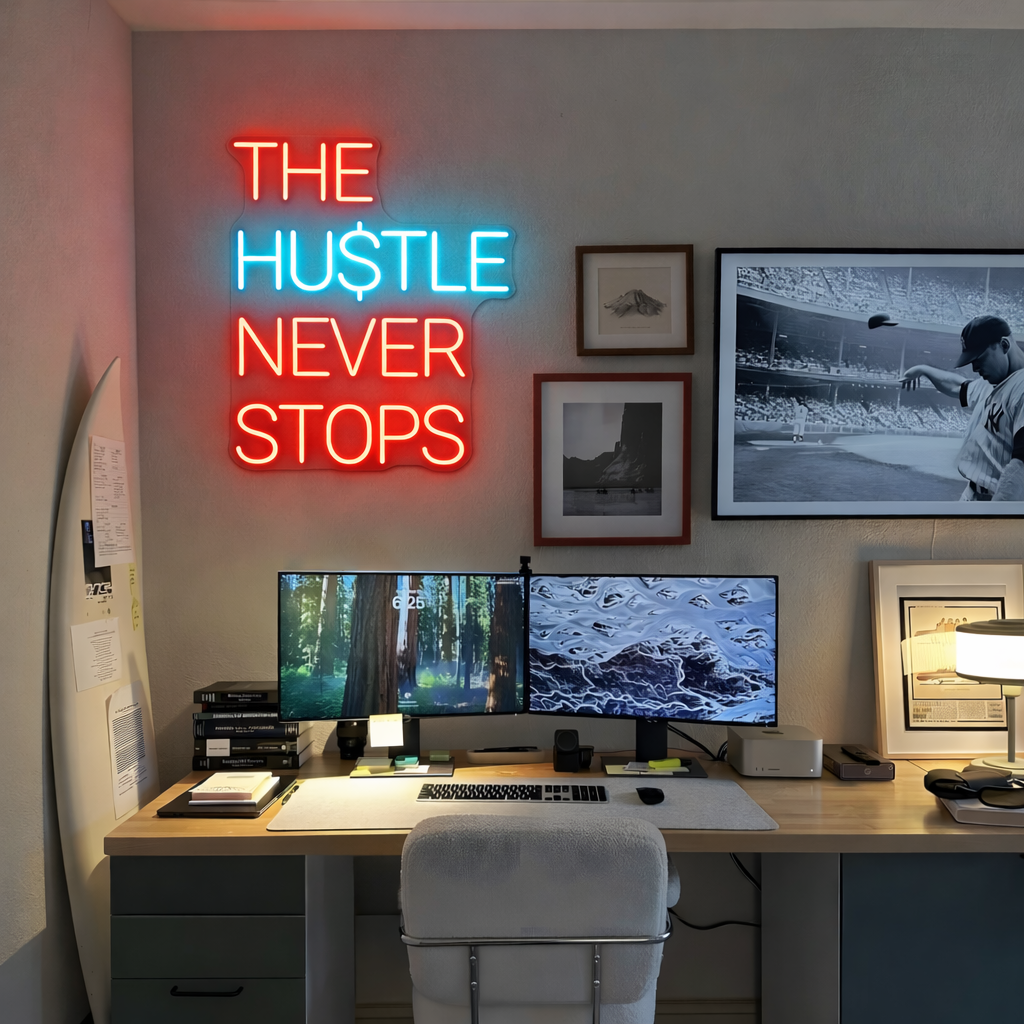 ShineNeon™ The Hustle Never Stops Neon Sign - USB Powered LED Wall Decor