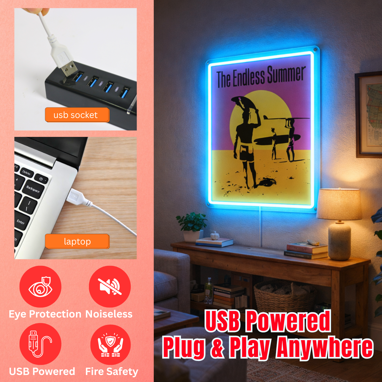 ShineNeon™ The Endless Summer LED Neon Sign - Retro Surf Beach Vibe Wall Decor (USB Powered)
