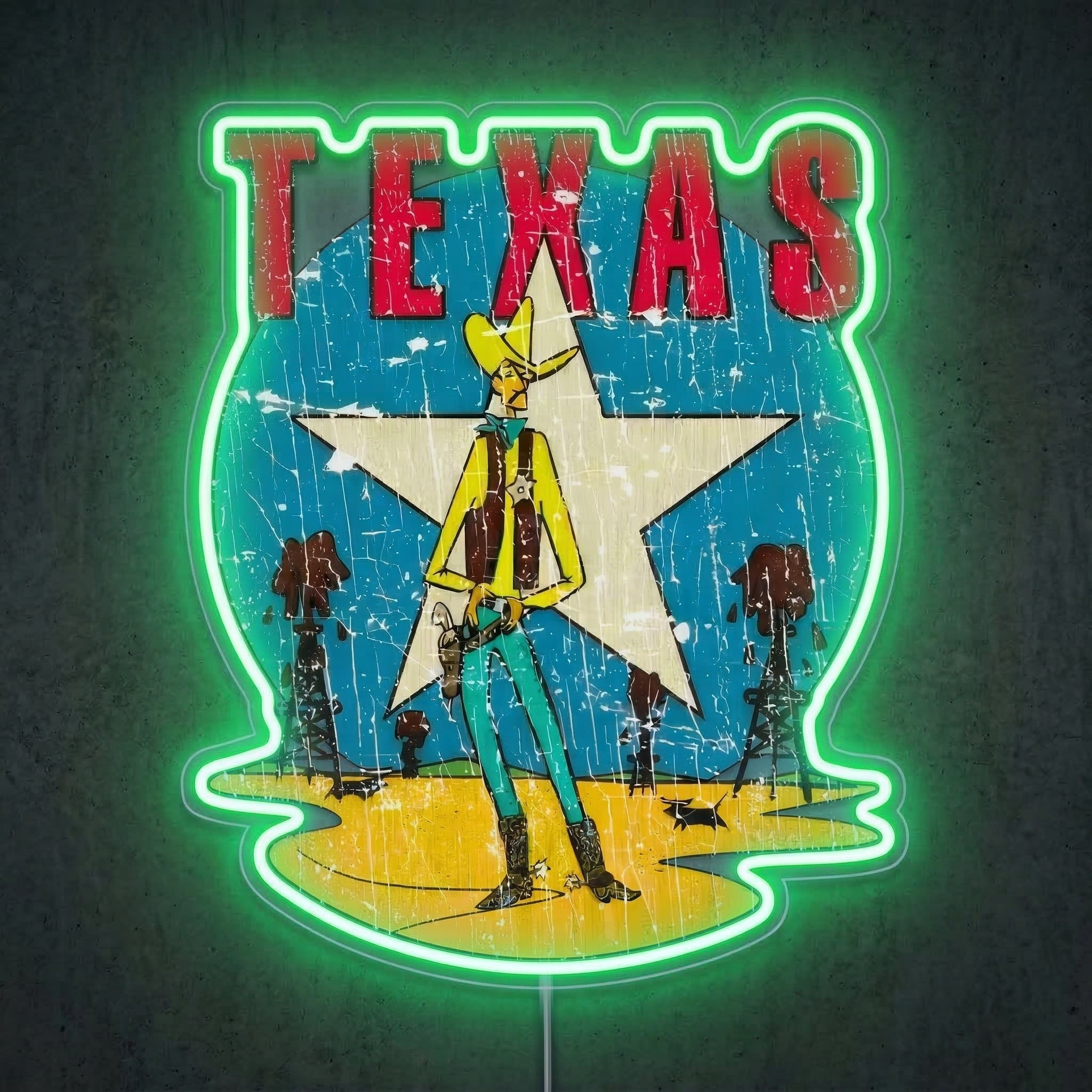 ShineNeon™ Vintage Lone Star Texas Cowboy LED Neon Sign Wall Art USB Powered