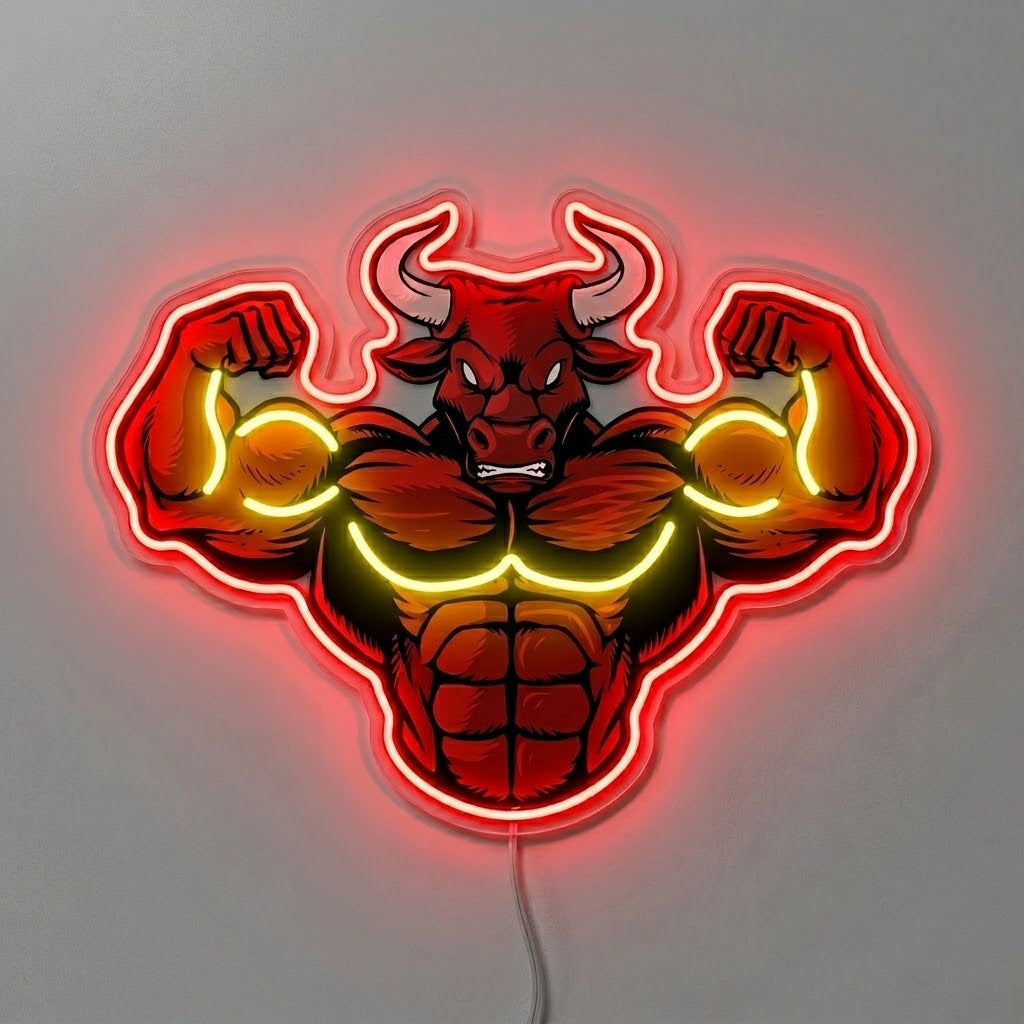 ShineNeon™ Flexing Muscle Bull Fitness Neon Sign For Home Gym USB Power