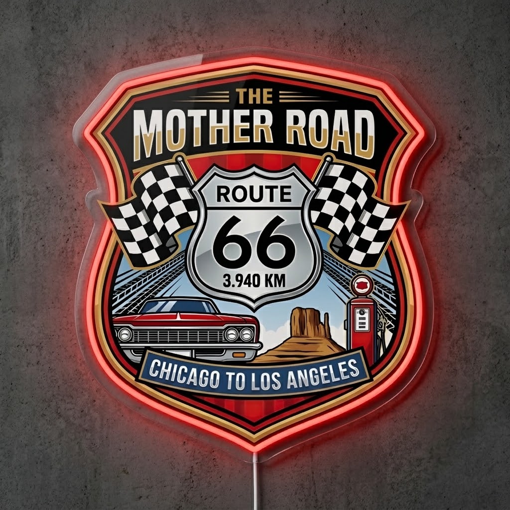 ShineNeon™ Mother Road Route 66 neon sign USB Power - Size and dimension reference