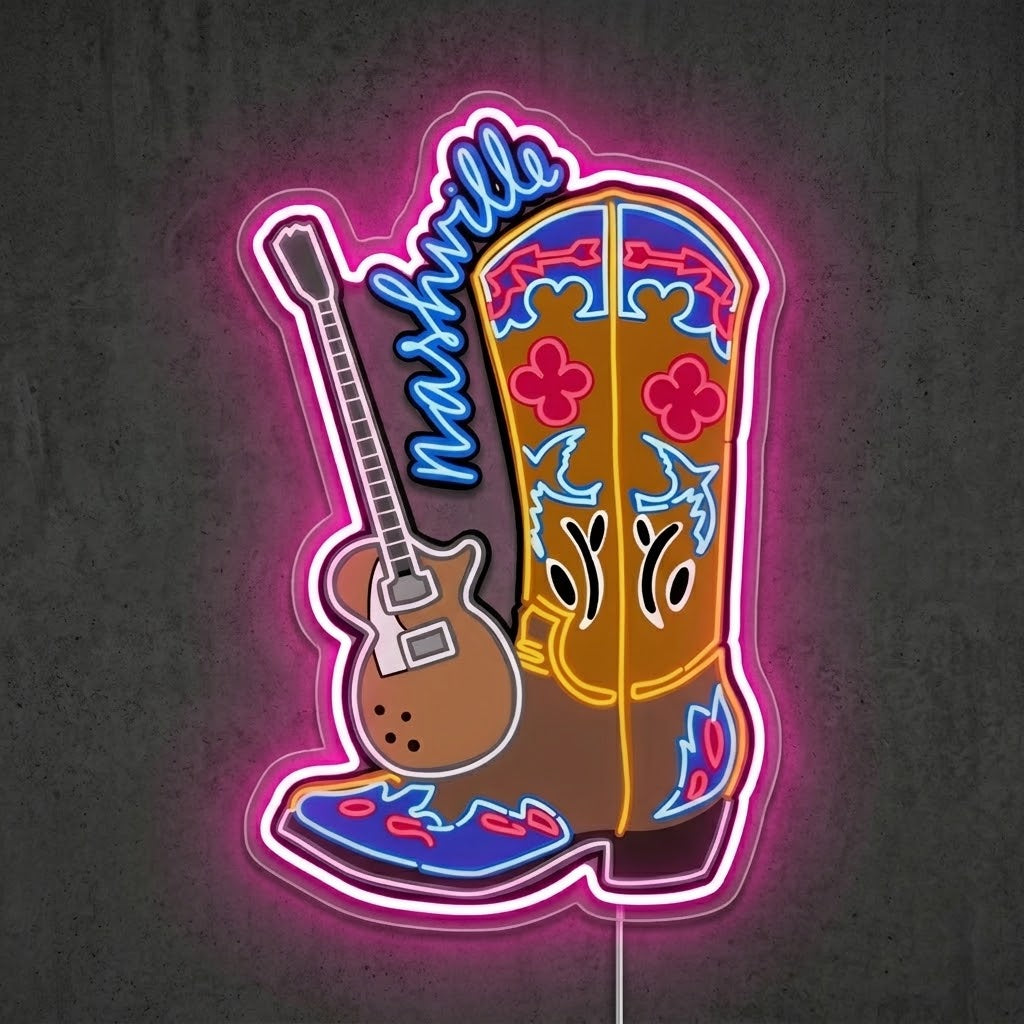 ShineNeon™ Cowboy Boot Guitar neon sign USB Power - Custom LED neon sign front view