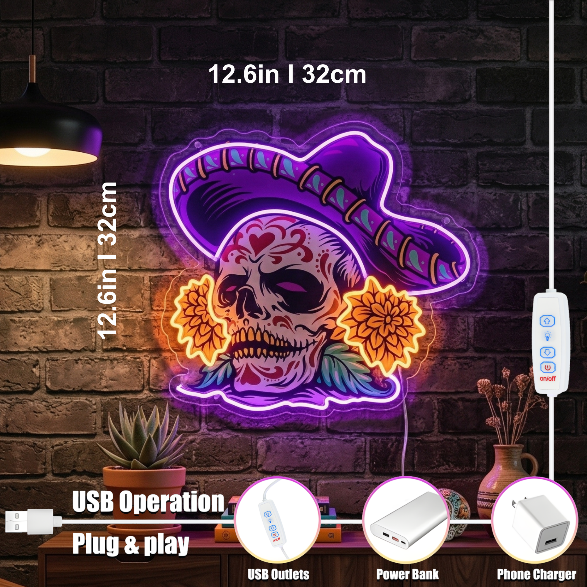 ShineNeon™ Sombrero Sugar Skull Neon Sign - Vibrant Day of the Dead Wall Decor for Man Cave