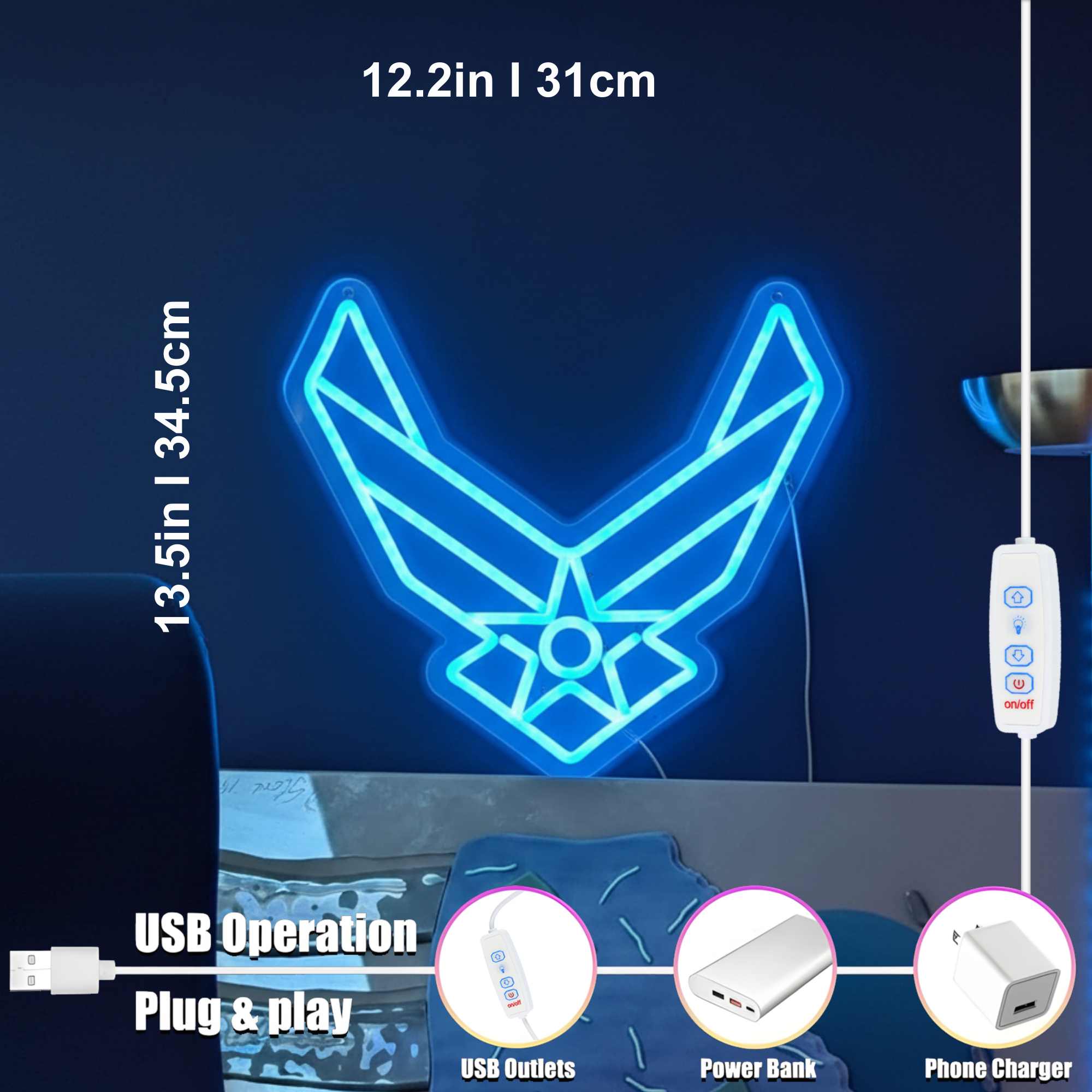 ShineNeon™ Stealth Wing LED Neon Sign – Tactical Blue Glow for Garage & Mancave