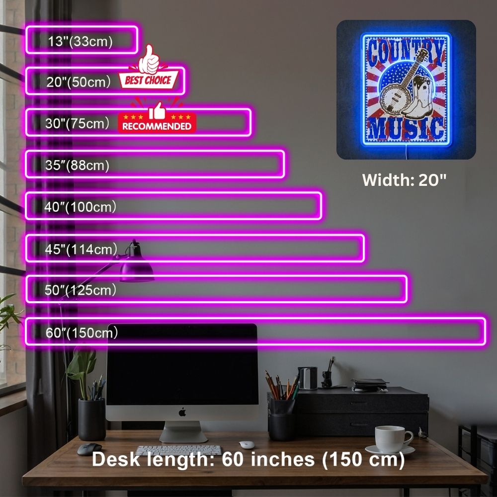 ShineNeon™ Vintage Country Music Banjo LED Neon Sign Rustic Americana Wall Art USB Power