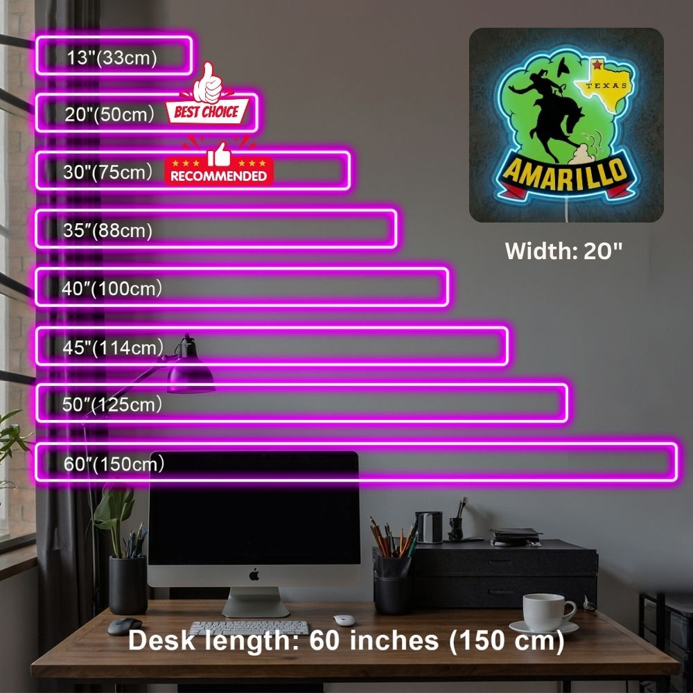 ShineNeon™ Amarillo Texas Bronco Rider LED Neon Sign Western Cowboy Man Cave Decor USB Power