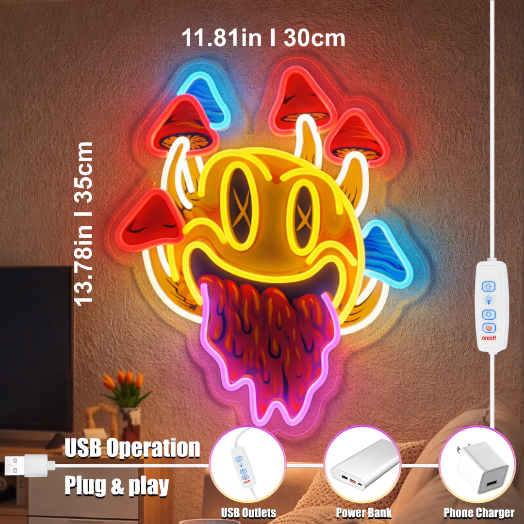 ShineNeon™ Trippy Melting Smiley Face Neon Sign - Psychedelic Wall Decor for Game Room & Man Cave