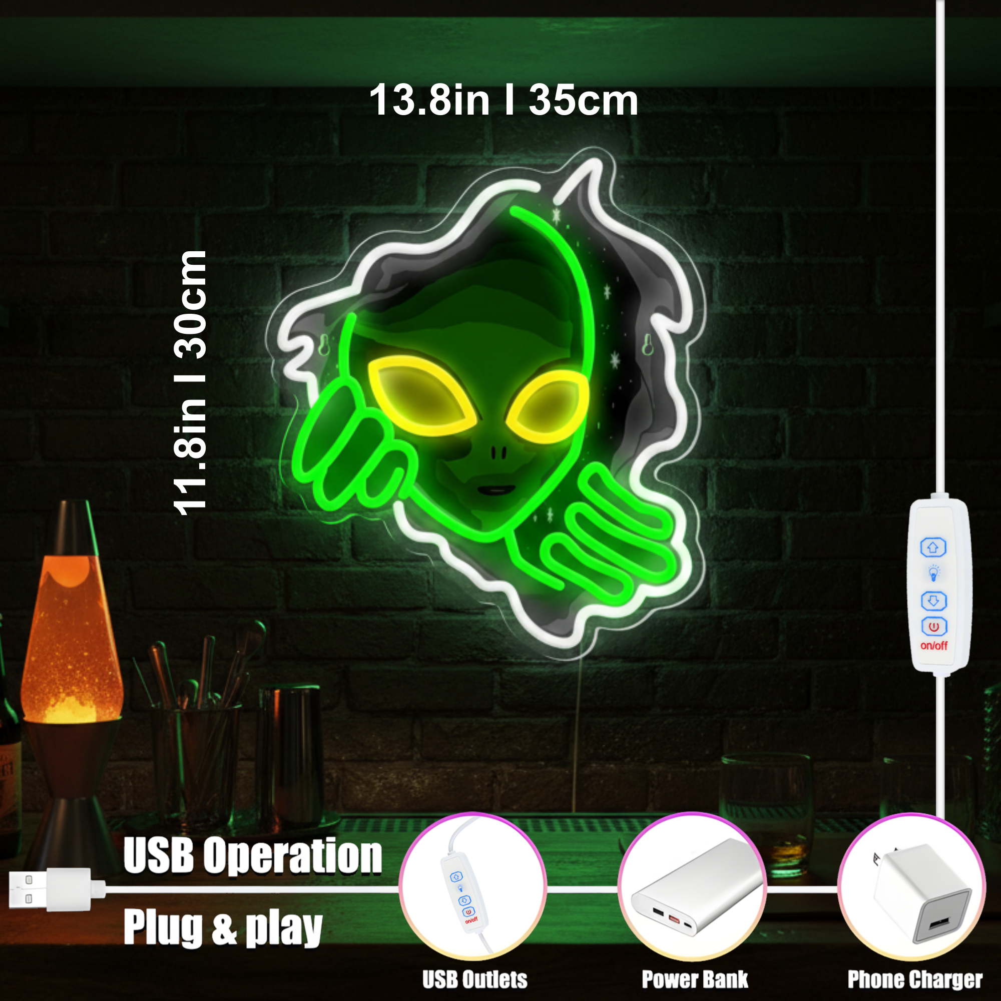 ShineNeon™ Alien LED Neon Sign - Galactic Green Neon Wall Decor for Man Cave & Gaming Room