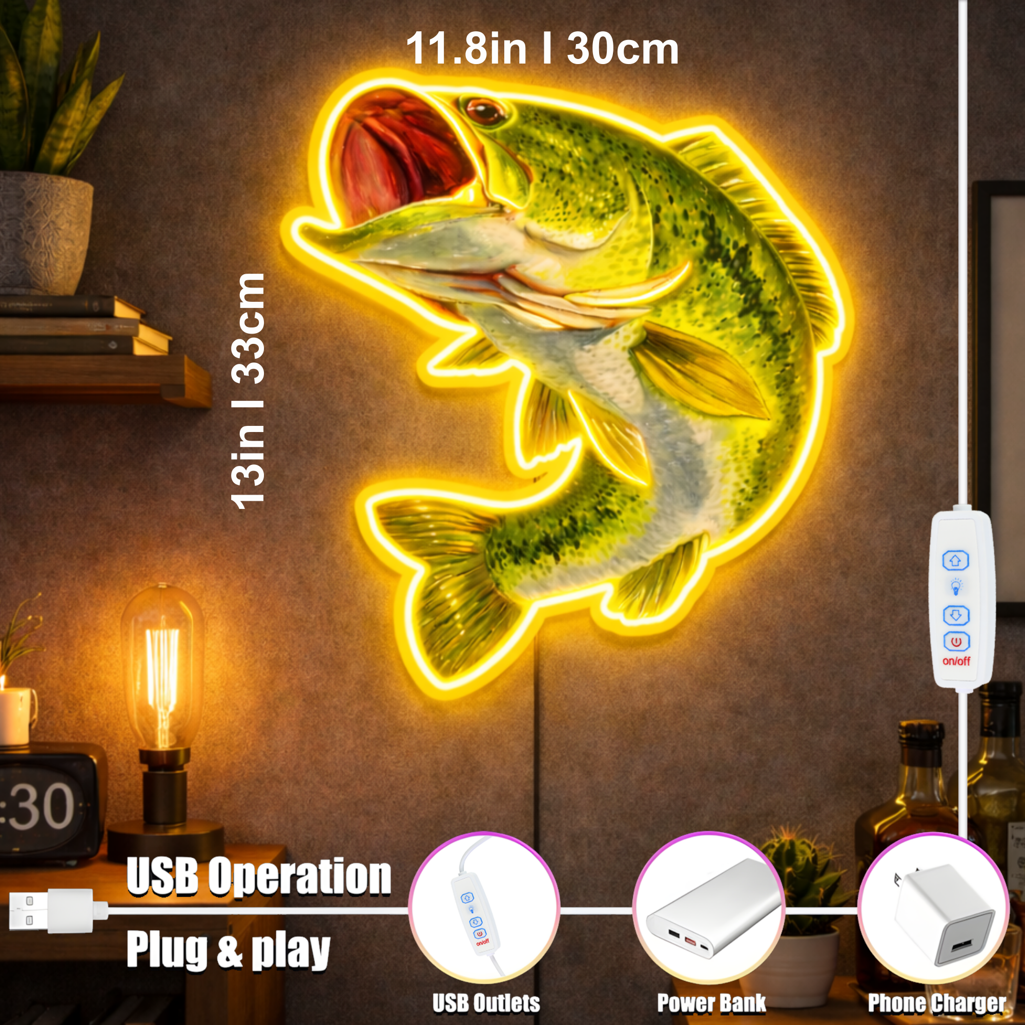 ShineNeon™ Largemouth Bass Fishing LED Neon Sign - Vivid Angler Cave bar & Cabin Wall Decor