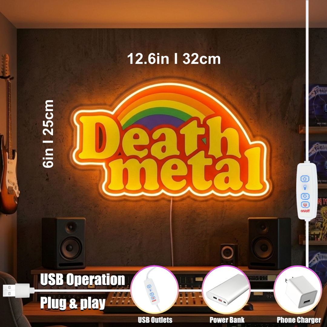 ShineNeon™ Rainbow Death Metal LED Neon Sign - Retro Pastel Sarcastic Wall Decor for Gaming & Mancave