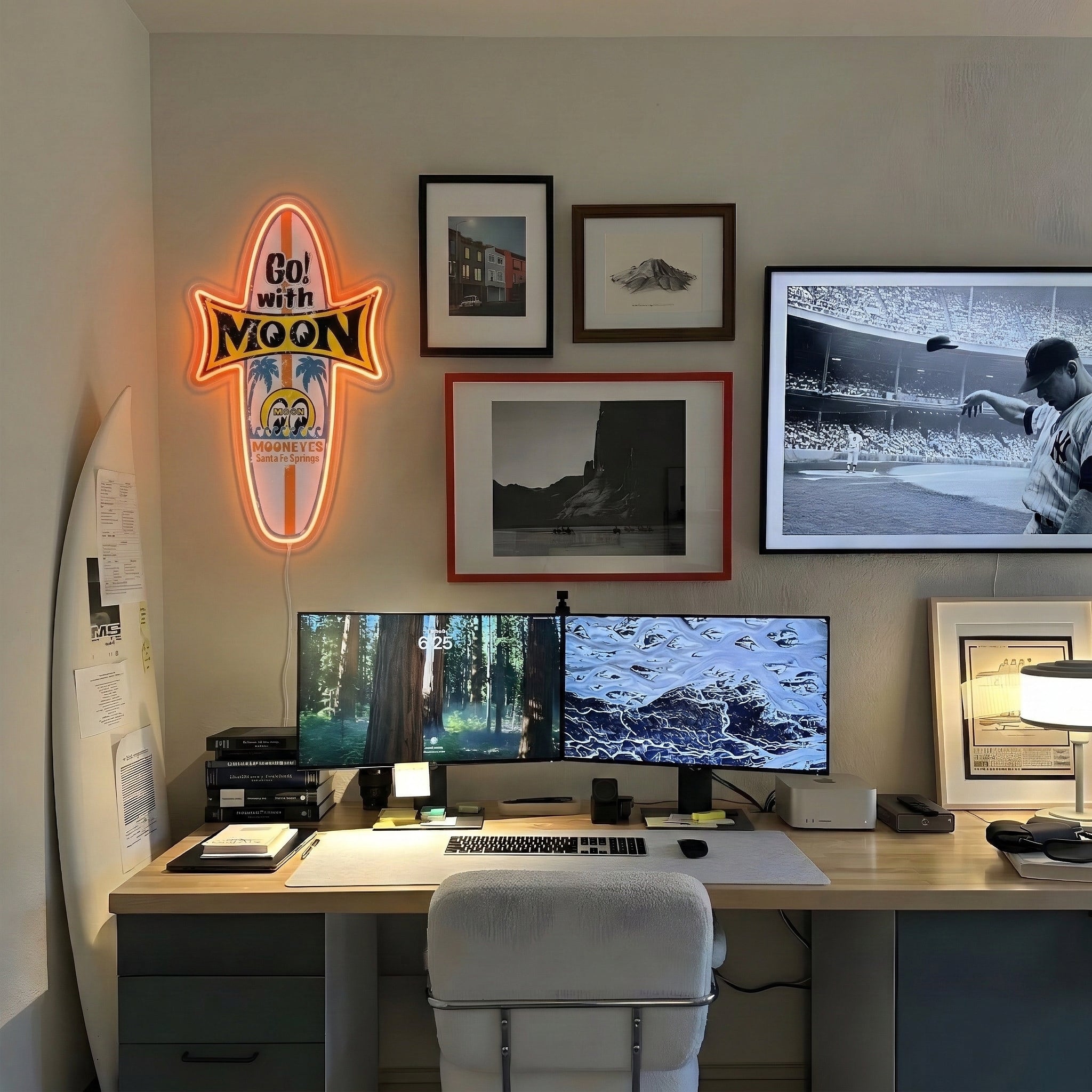 ShineNeon™ Mooneyes Surfboard LED Neon Sign Retro Garage Decor Tropical Vibe USB Power