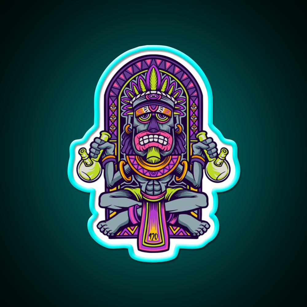 420 Aztec Art Weed Bong Stoner Hemp Inspired Green Leaf Led Neon Sign Rgb Color - Size and dimension reference