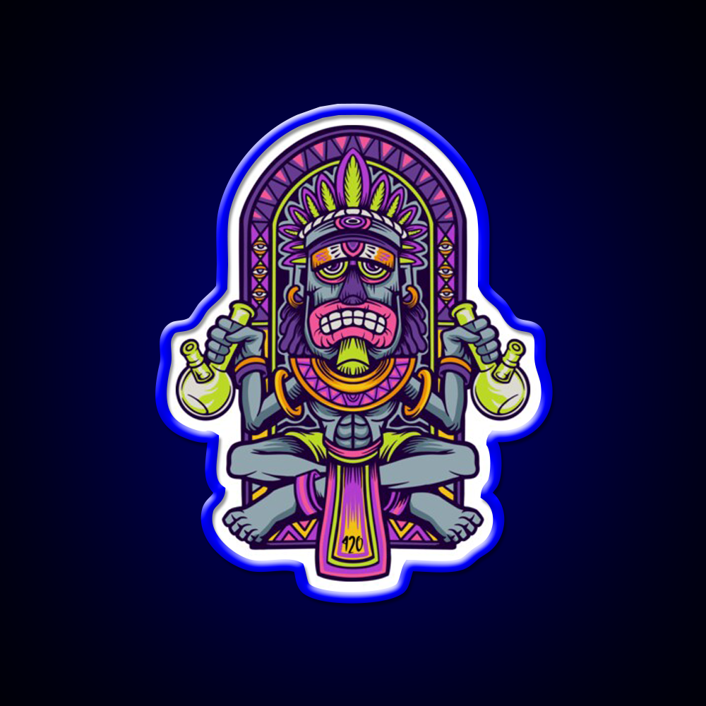 420 Aztec Art Weed Bong Stoner Hemp Inspired Green Leaf Led Neon Sign Rgb Color - LED neon sign view 5