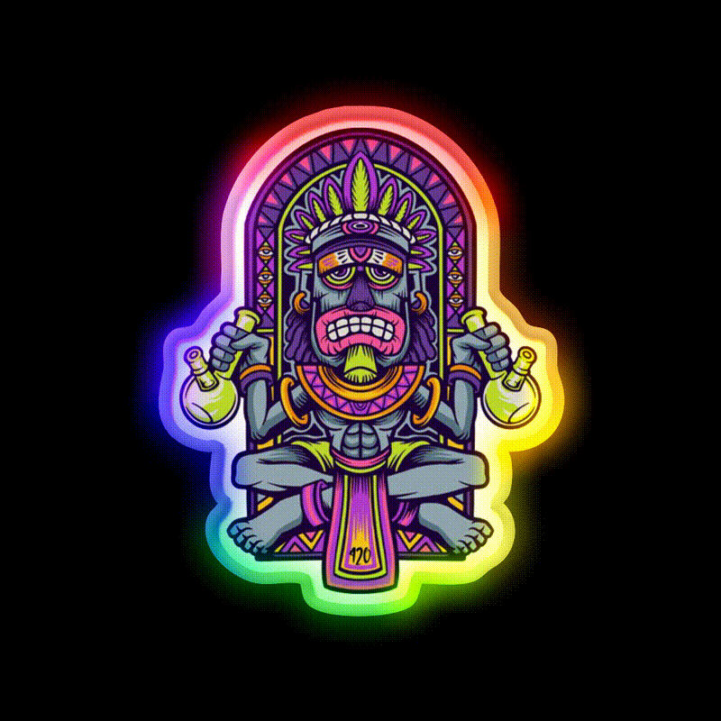 420 Aztec Art Weed Bong Stoner Hemp Inspired Green Leaf Led Neon Sign Rgb Color - LED neon sign close-up detail