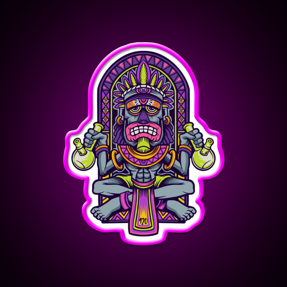 420 Aztec Art Weed Bong Stoner Hemp Inspired Green Leaf Led Neon Sign Rgb Color