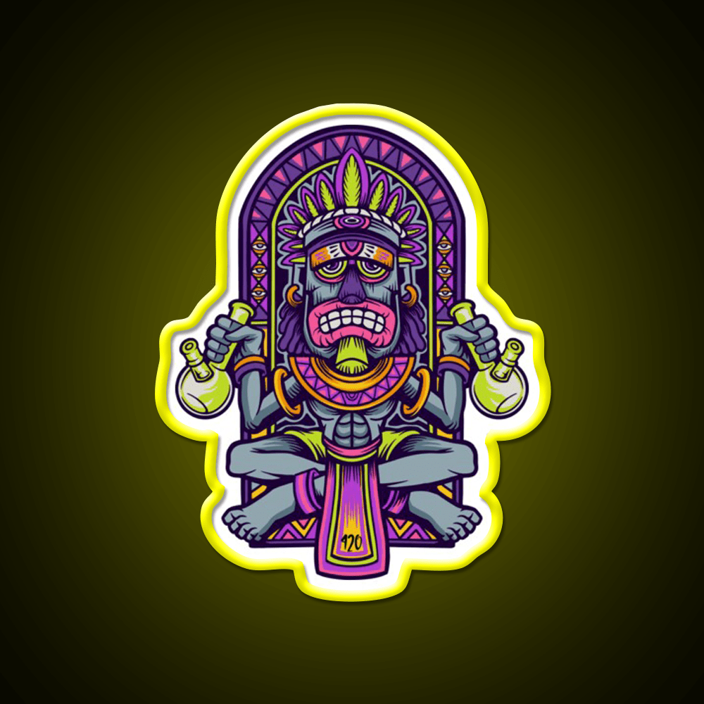 420 Aztec Art Weed Bong Stoner Hemp Inspired Green Leaf Led Neon Sign Rgb Color - Shineneon