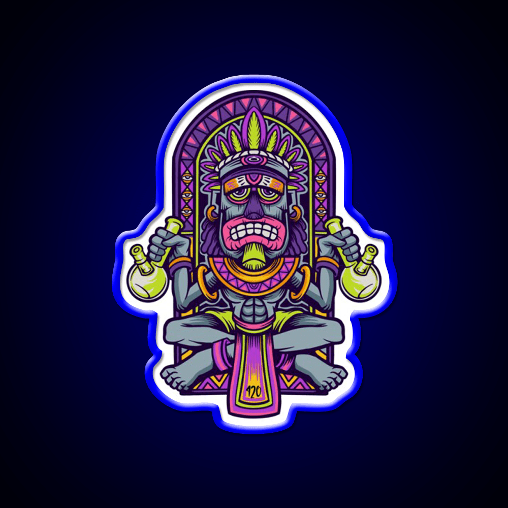 420 Aztec Art Weed Bong Stoner Hemp Inspired Green Leaf Led Neon Sign Rgb Color - Shineneon