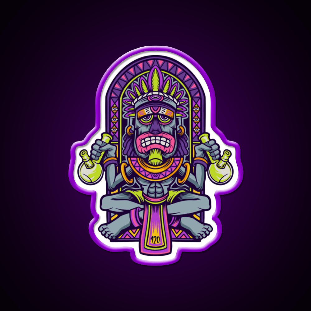 420 Aztec Art Weed Bong Stoner Hemp Inspired Green Leaf Led Neon Sign Rgb Color - Shineneon