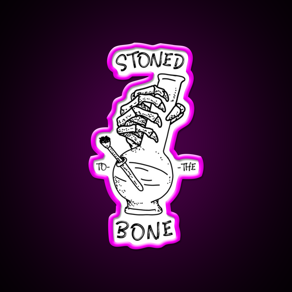 420 Weed Skeleton Holding Hemp Inspired Green Leaf Led Neon Sign Rgb Color - Neon sign mounted on wall in room