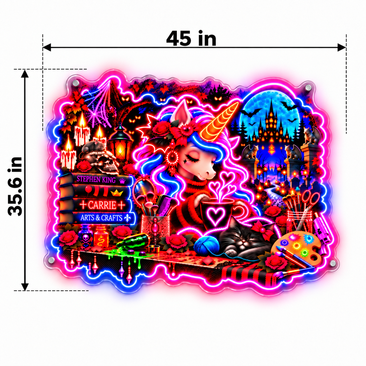 Gothic Halloween Unicorn & Black Cat UV Custom LED Neon Sign