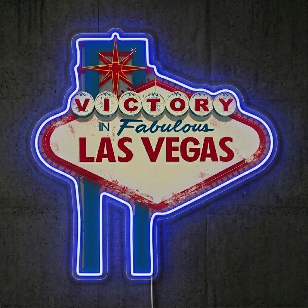 ShineNeon™ Victory Las Vegas neon sign USB Power - Neon sign mounted on wall in room