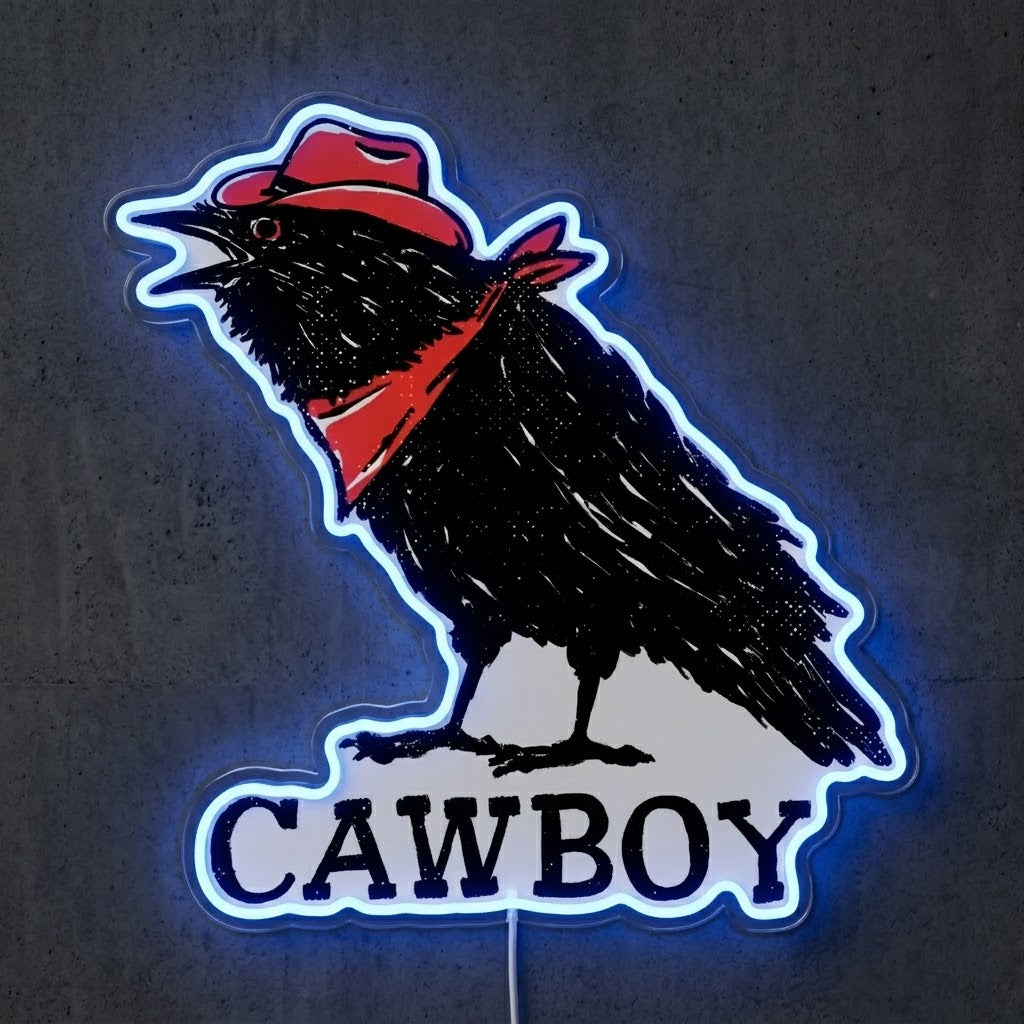 ShineNeon™ Cowboy Raven neon sign USB Power - Neon sign mounted on wall in room