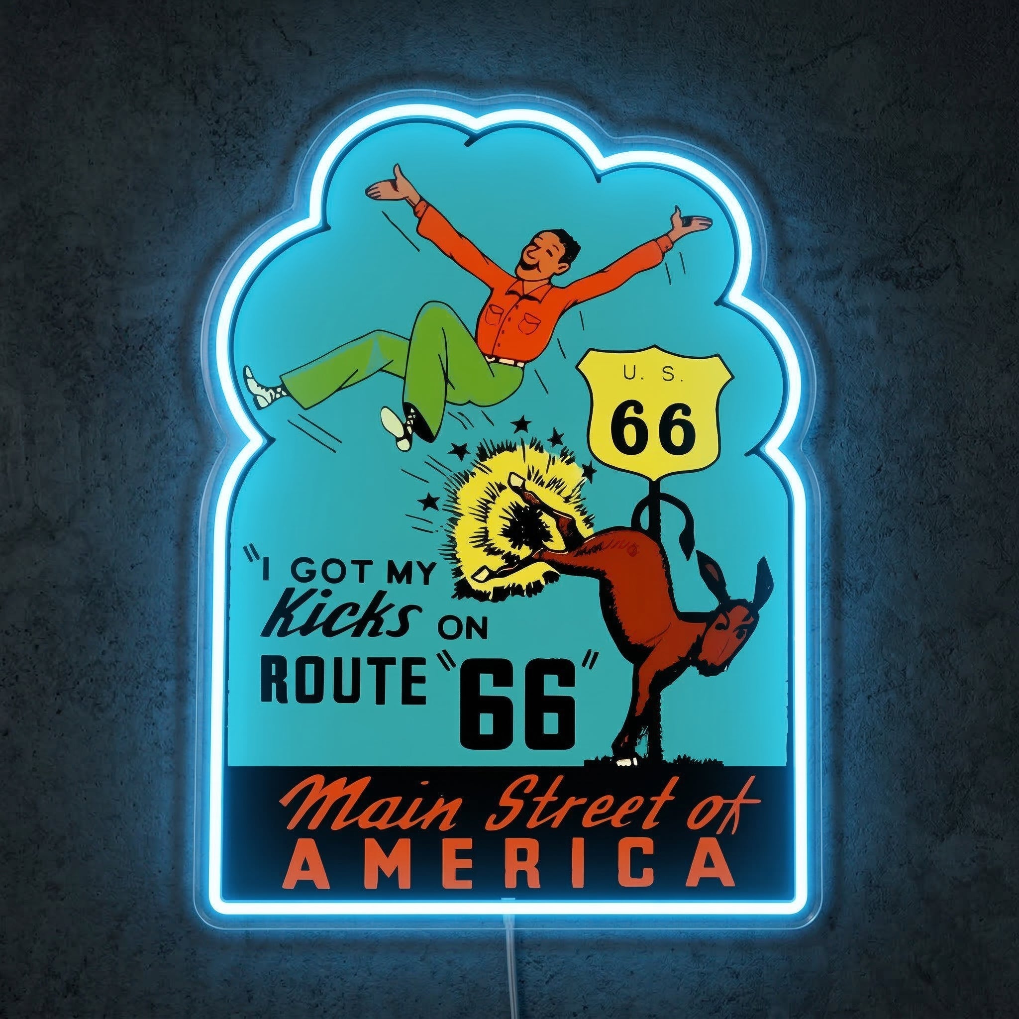 ShineNeon™ I Got My Kicks on Route 66 LED Neon Sign Vintage Garage & Man Cave Decor USB Power