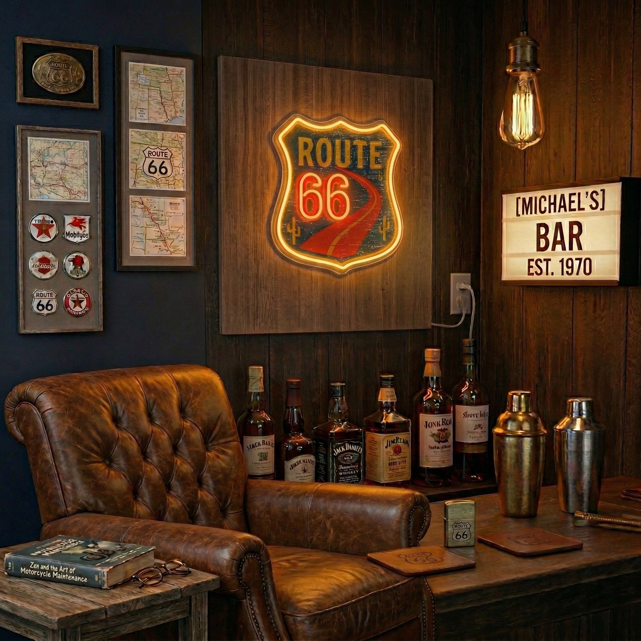 ShineNeon™ Route 66 Retro Road Trip LED Neon Sign - Vintage Desert Vibe Garage Decor USB Power