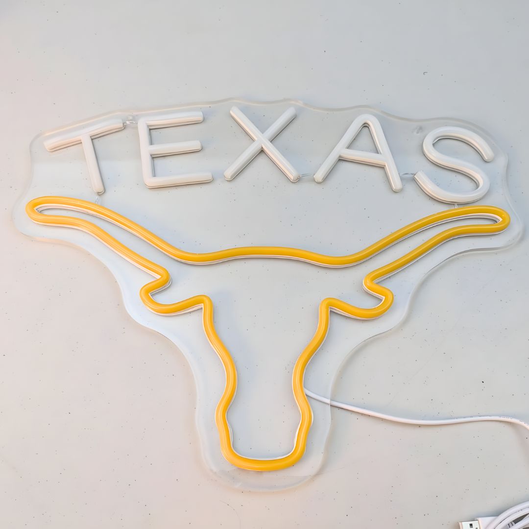 Texas Longhorn USB LED Neon Sign for Bar Game Room & Man Cave Wall Decor