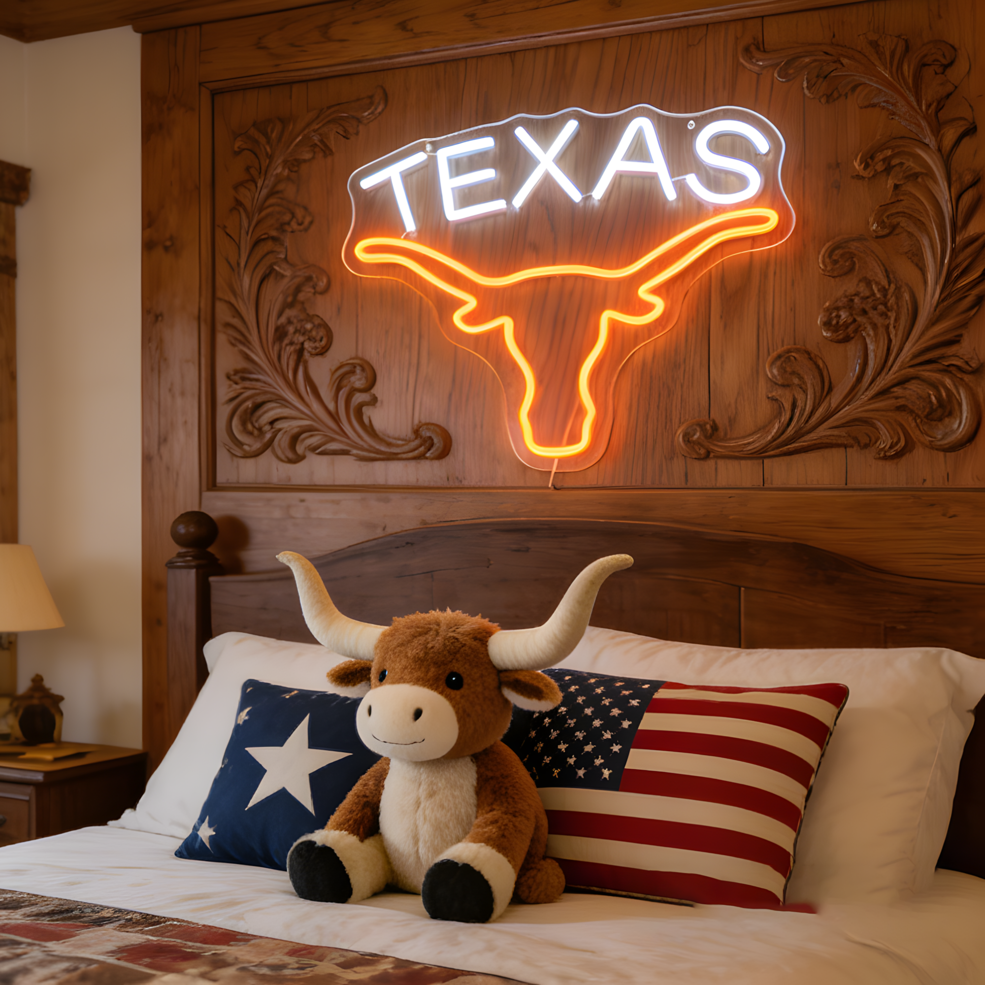 Texas Longhorn USB LED Neon Sign for Bar Game Room & Man Cave Wall Decor