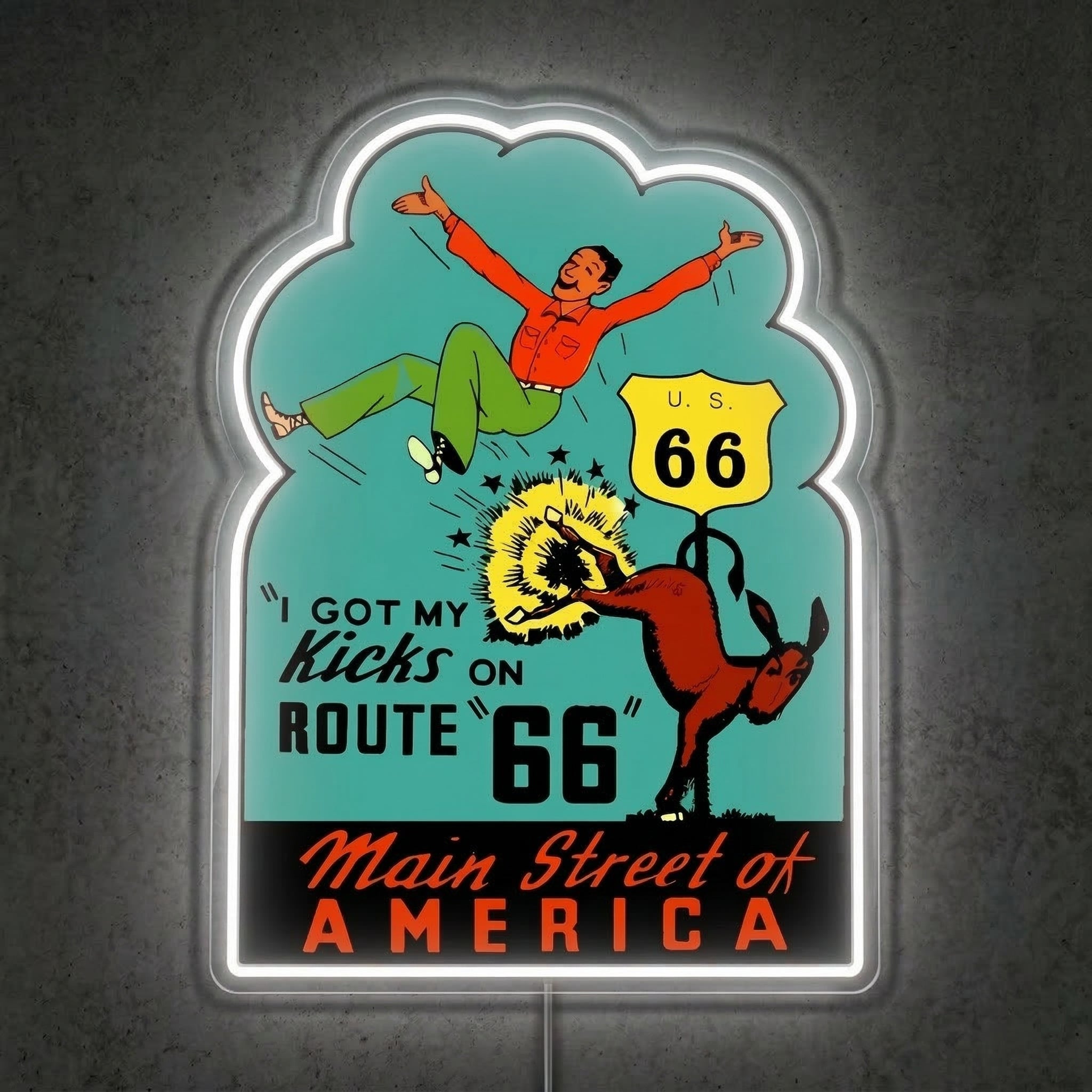 ShineNeon™ I Got My Kicks on Route 66 LED Neon Sign Vintage Garage & Man Cave Decor USB Power