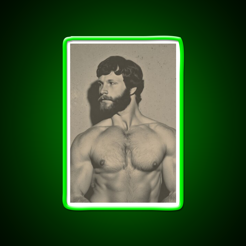 70S Muscular Male Vintage Physique Photo Gym Fitness Led Neon Sign Rgb Color