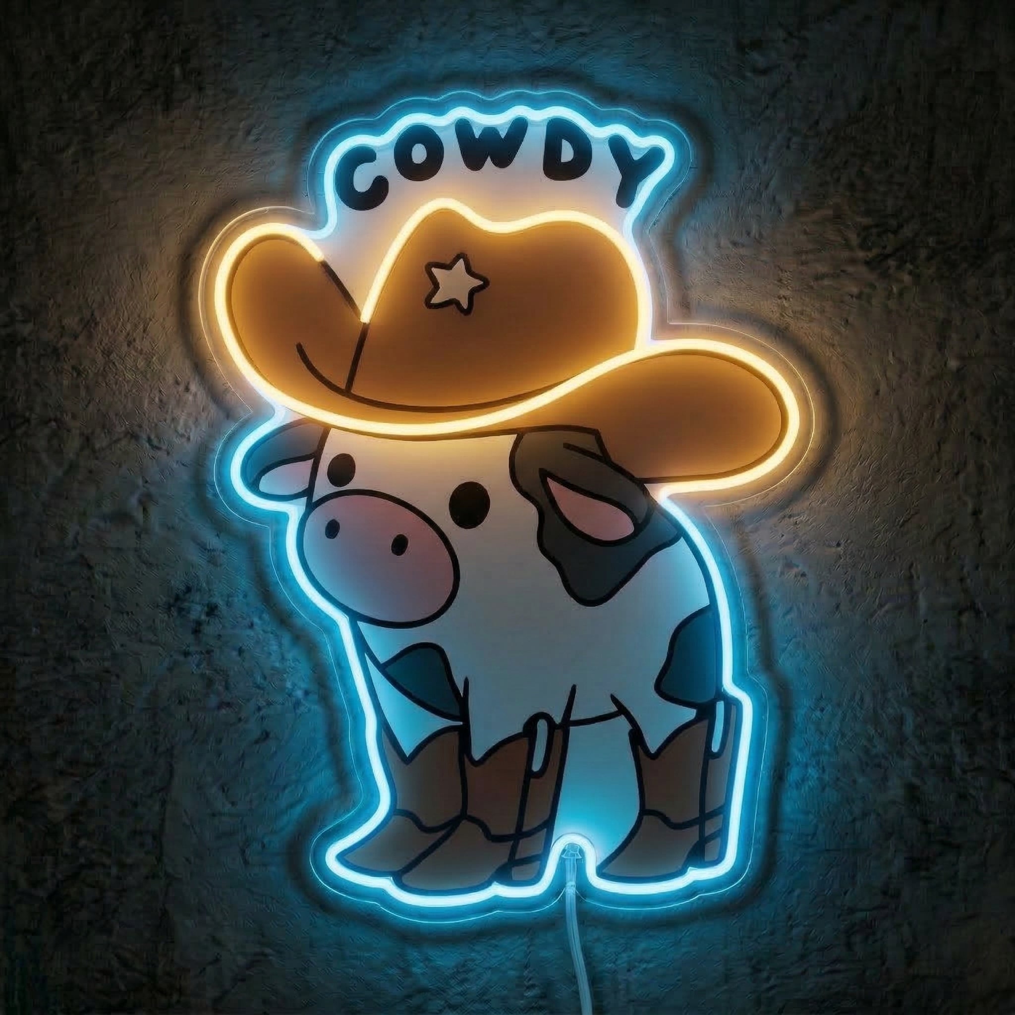 ShineNeon™ Cowdy Cow LED Neon Sign Western Cowboy Boots Room Decor USB Power