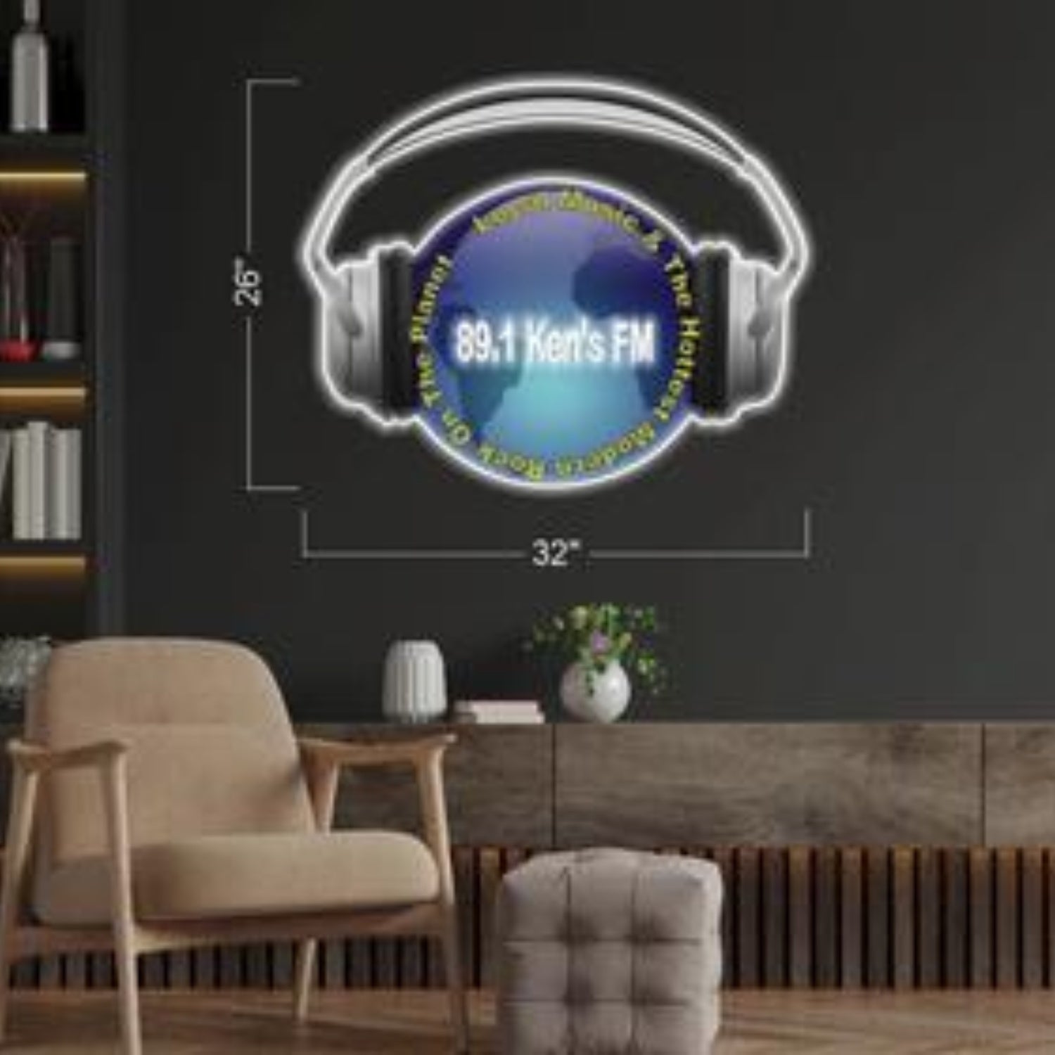 891 Kenss Fm Headphone Globe Led Neon Sign For Modern Home Decor | Shineneon
