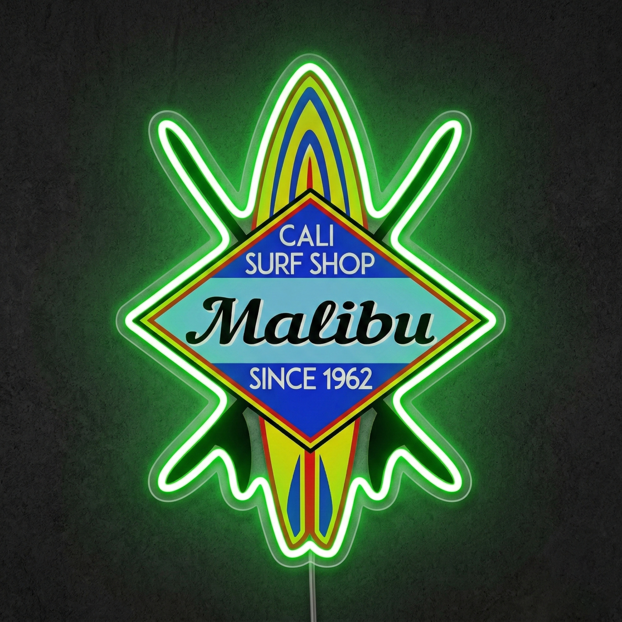 ShineNeon™ Malibu Cali Surf Shop LED Neon Sign - Retro Beach Vibe Wall Decor (USB Powered)