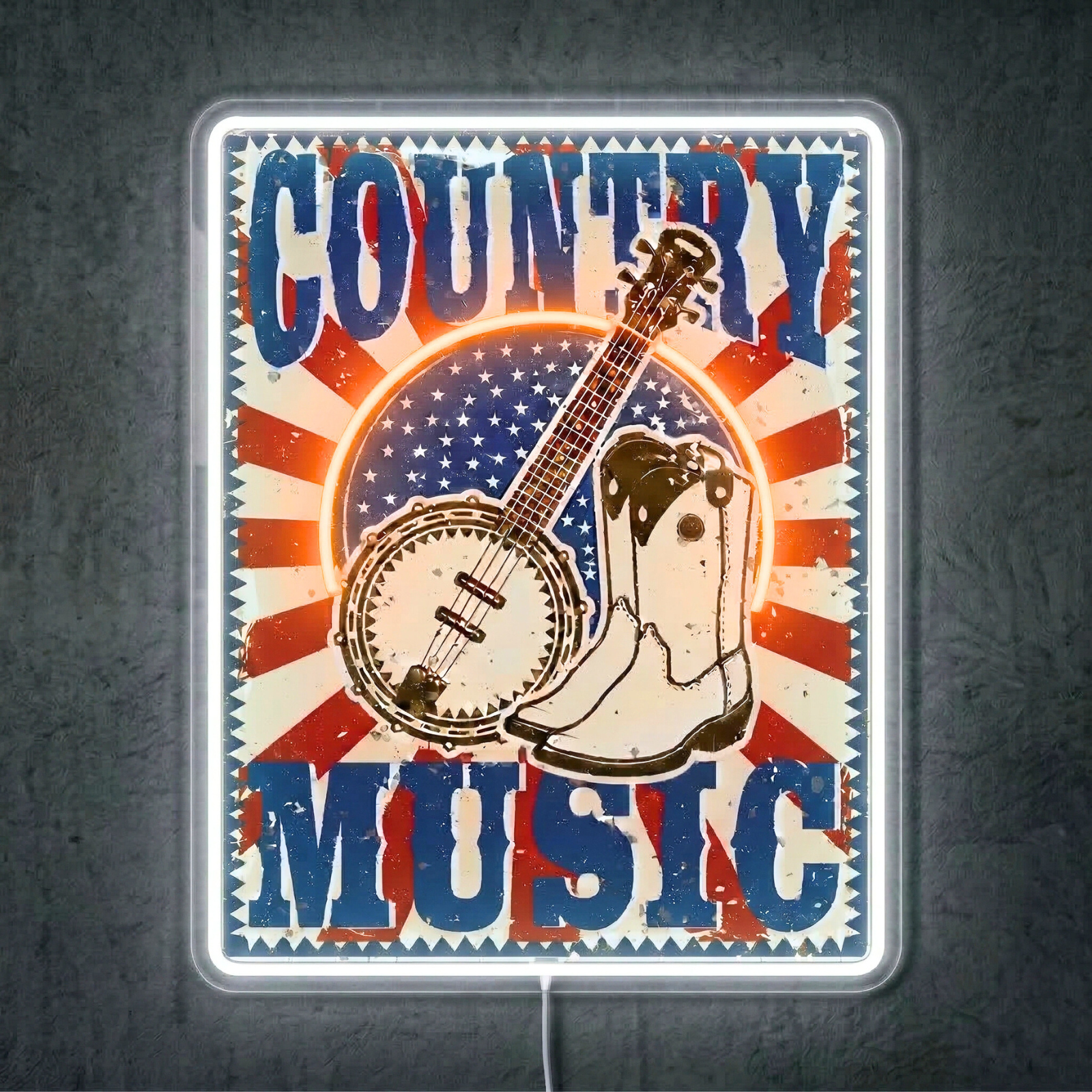 ShineNeon™ Vintage Country Music Banjo LED Neon Sign Rustic Americana Wall Art USB Power