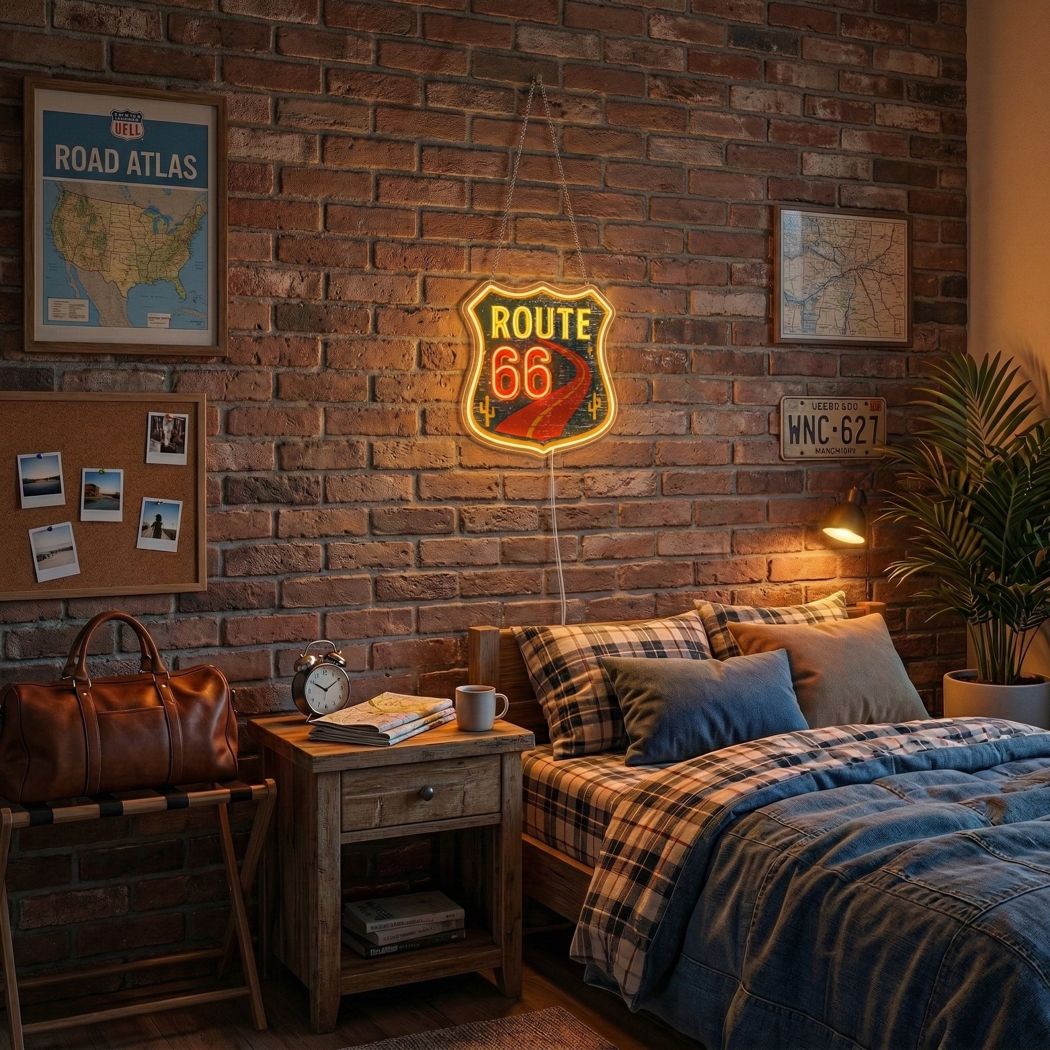 ShineNeon™ Route 66 Retro Road Trip LED Neon Sign - Vintage Desert Vibe Garage Decor USB Power