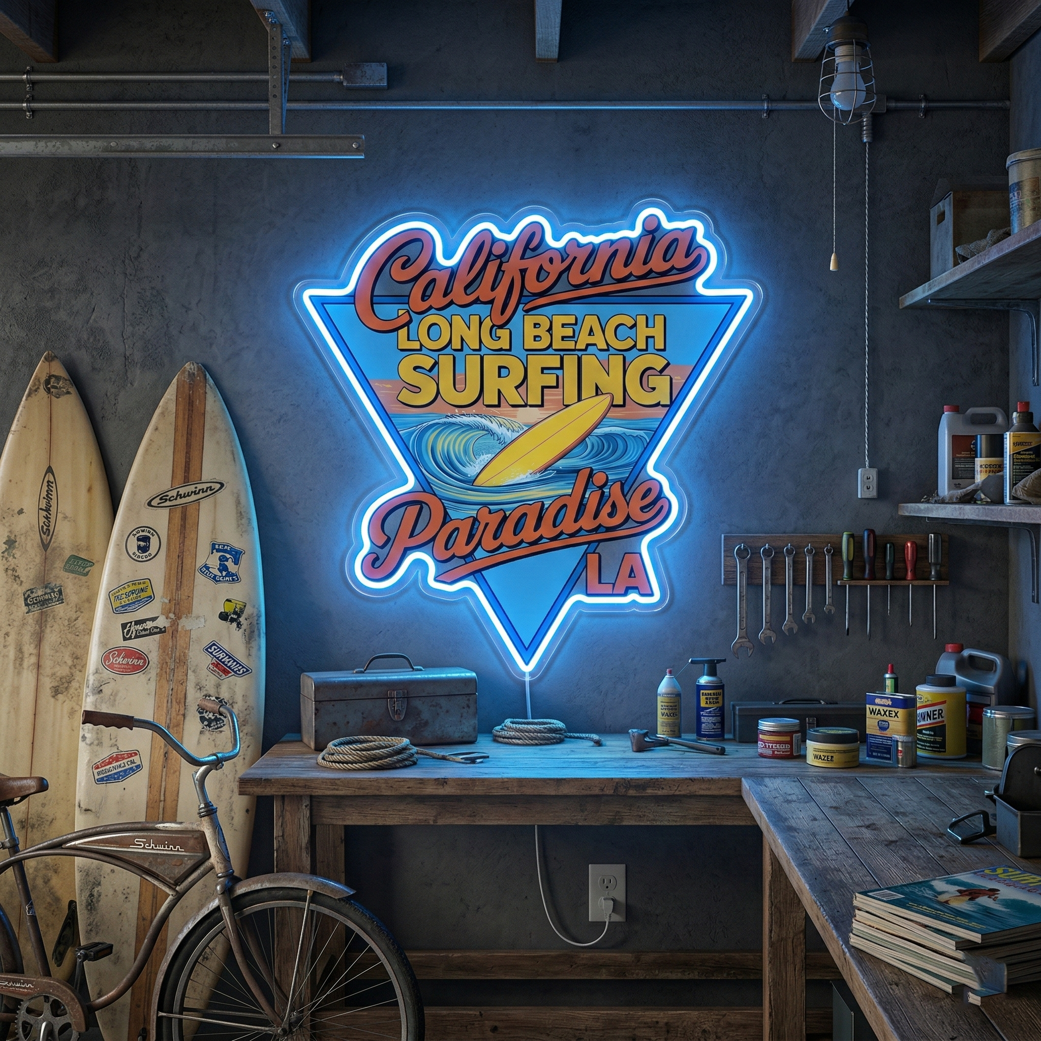 ShineNeon™ California Long Beach Surfing Paradise LED Neon Sign - LA Retro Wall Decor USB Power