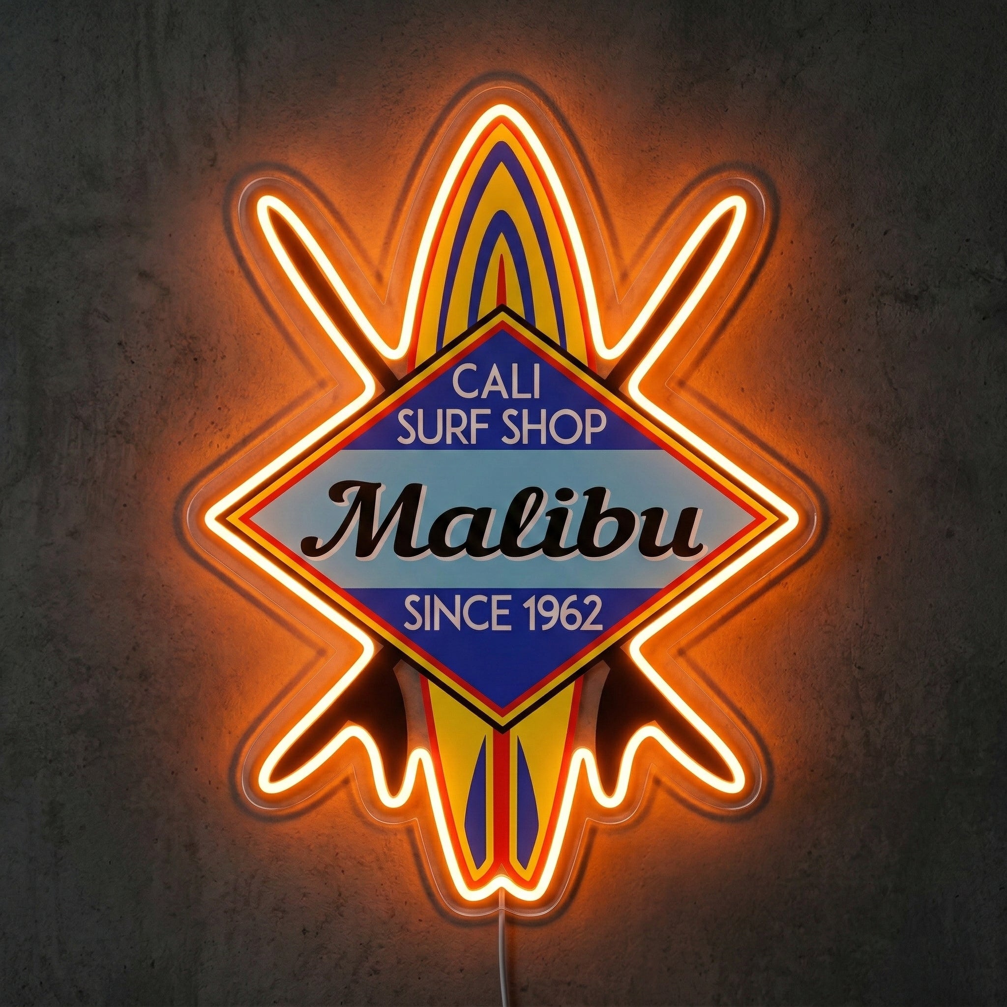ShineNeon™ Malibu Cali Surf Shop LED Neon Sign - Retro Beach Vibe Wall Decor (USB Powered)