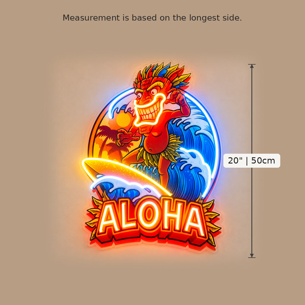 Aloha Tropical Character LED Neon Sign size guide