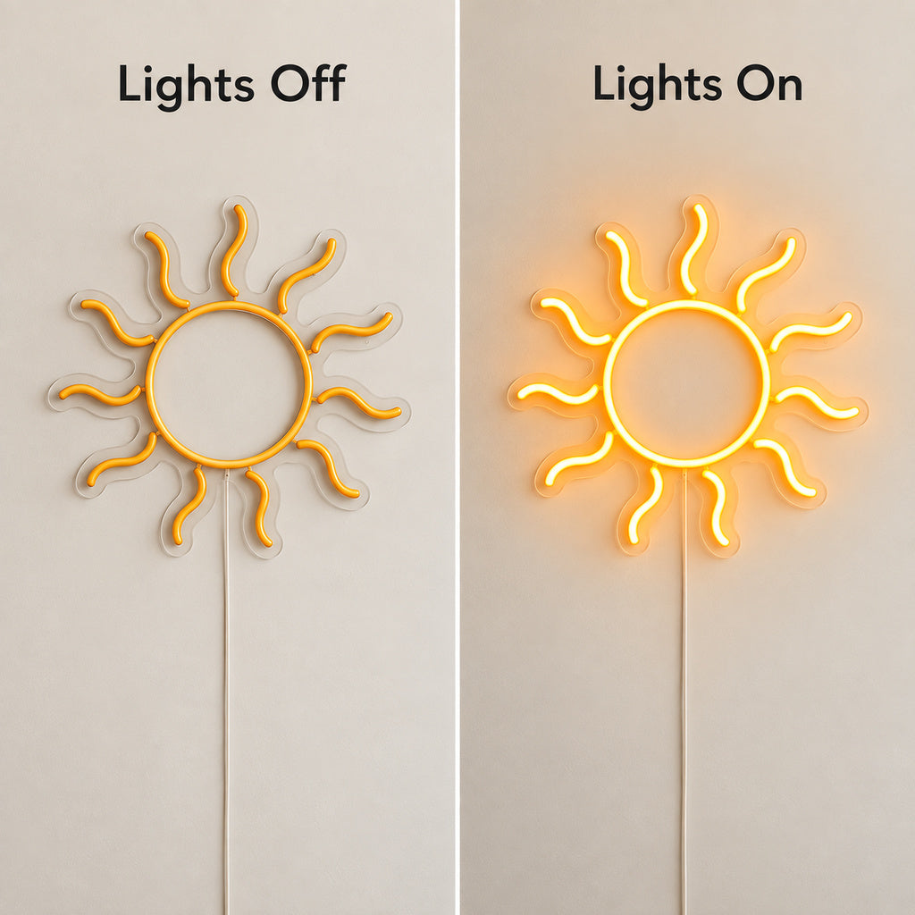 Amber Sun Rays LED Neon Sign indoor scene