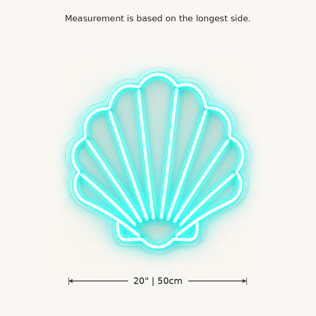 Aqua Seashell LED Neon Sign size guide