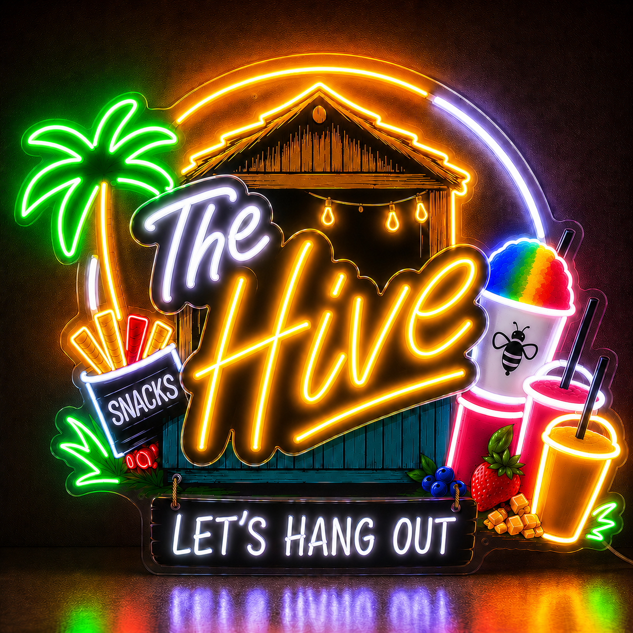 The Hive LET'S HANG OUT SNACKS Custom LED Neon Sign