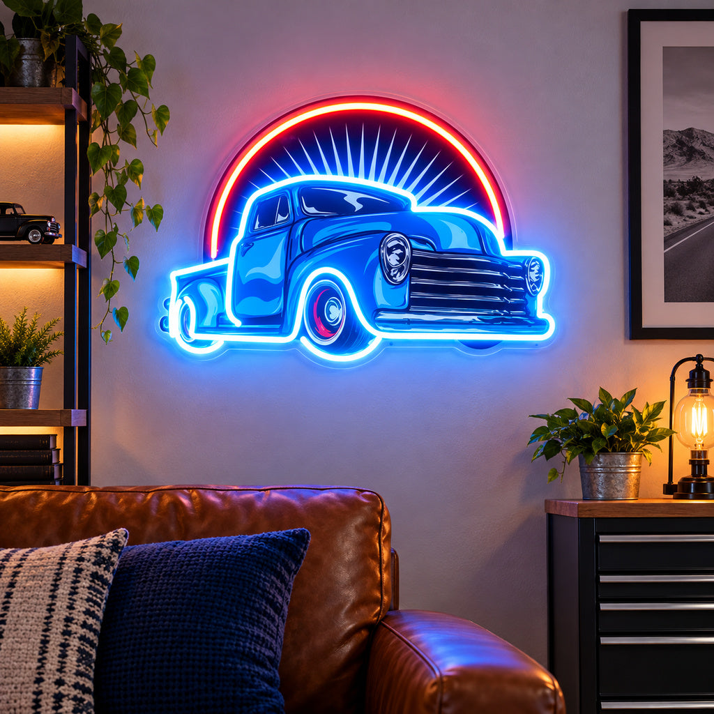 Blue Classic Truck Sunset LED Neon Sign image 2