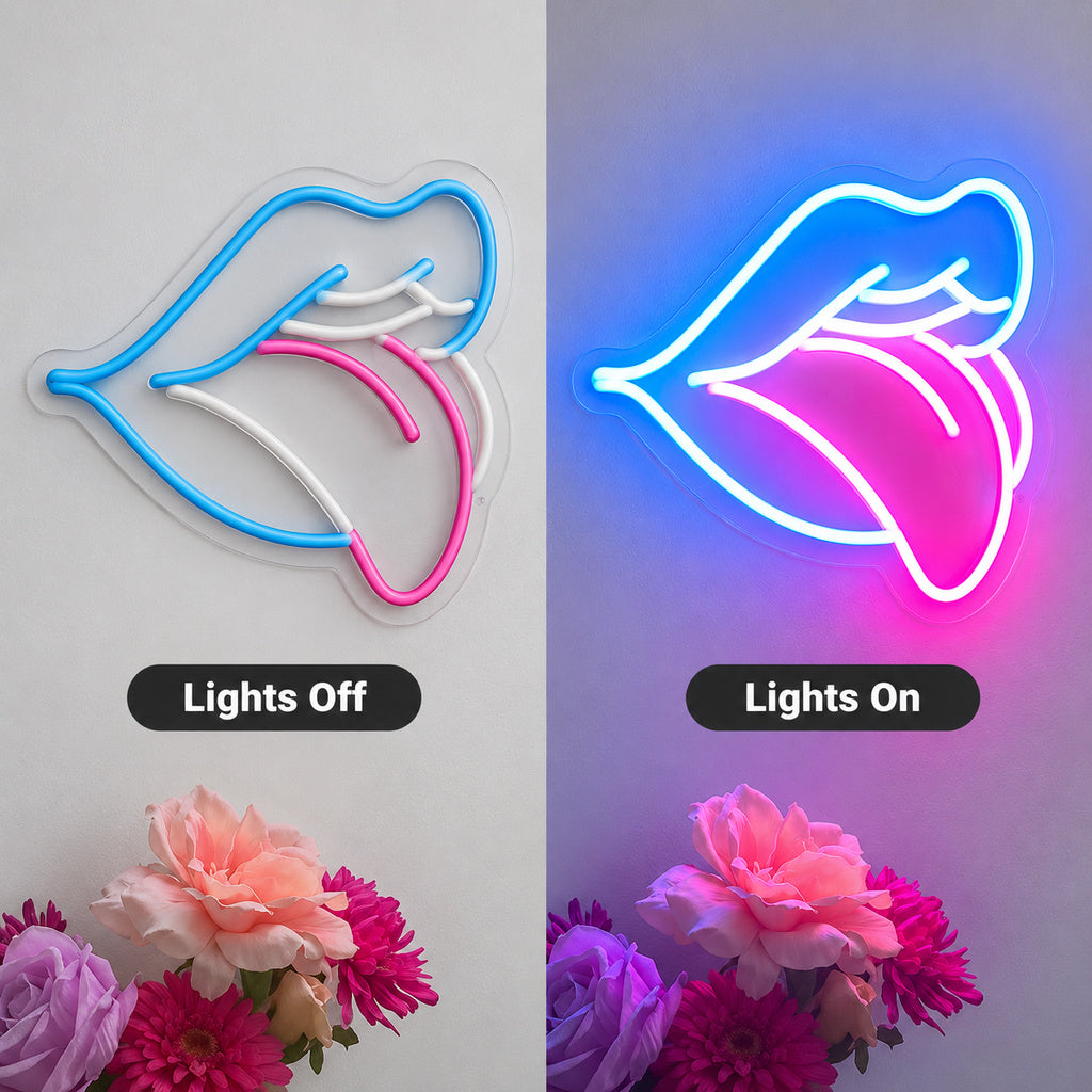 Blue Lips Pink Tongue LED Neon Sign indoor scene