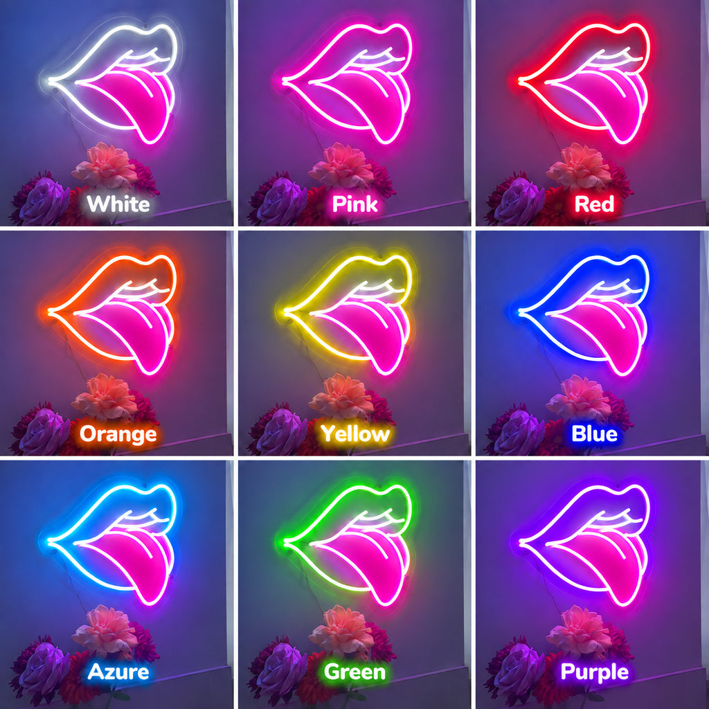 Blue Lips Pink Tongue LED Neon Sign color grid