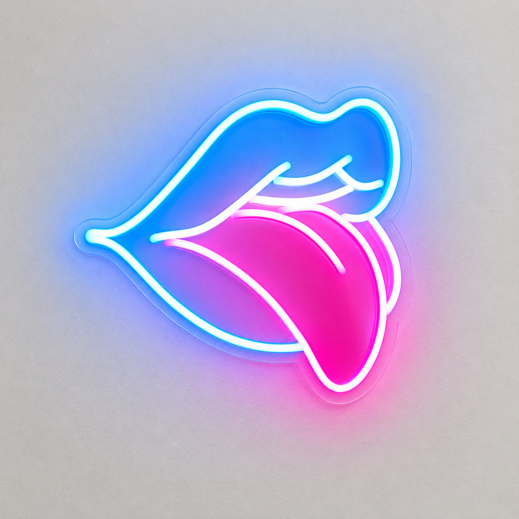 Blue Lips Pink Tongue LED Neon Sign plain background