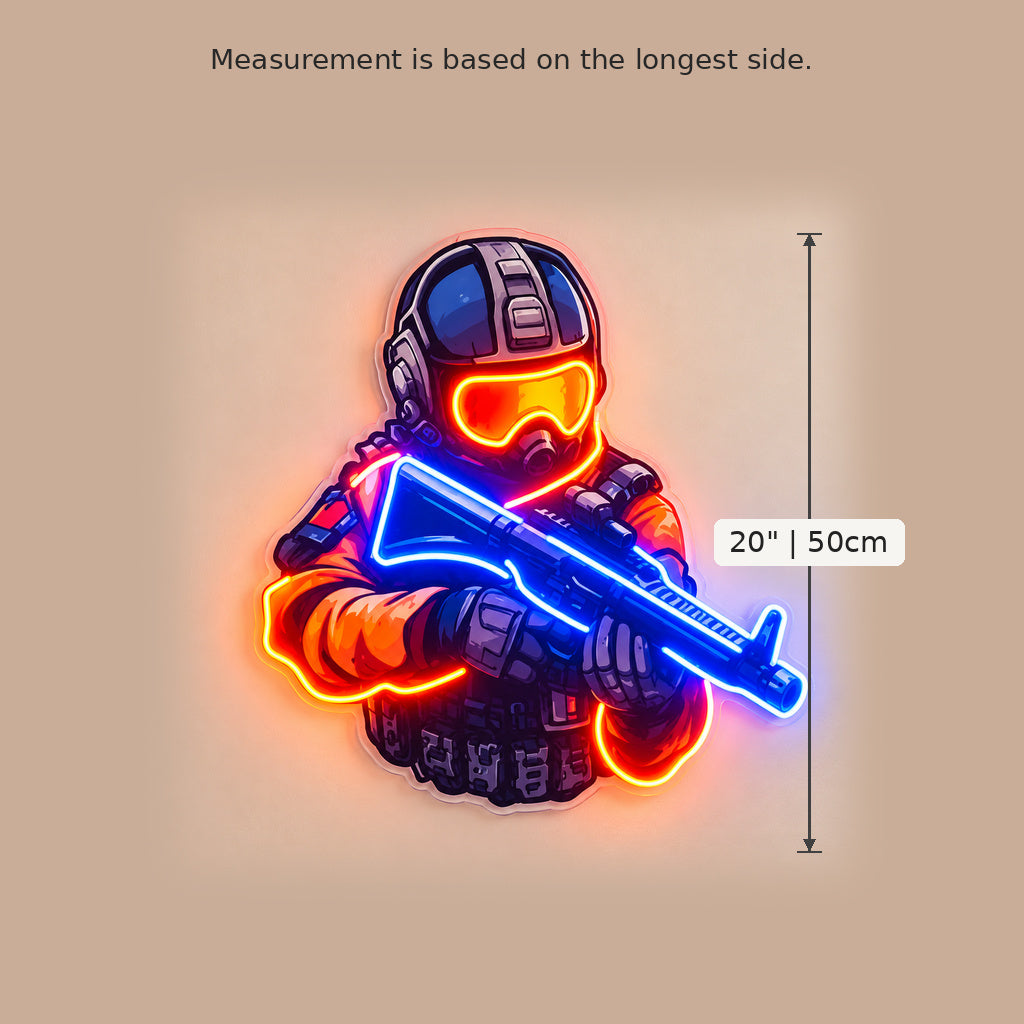 Blue Orange Tactical Character LED Neon Sign size guide
